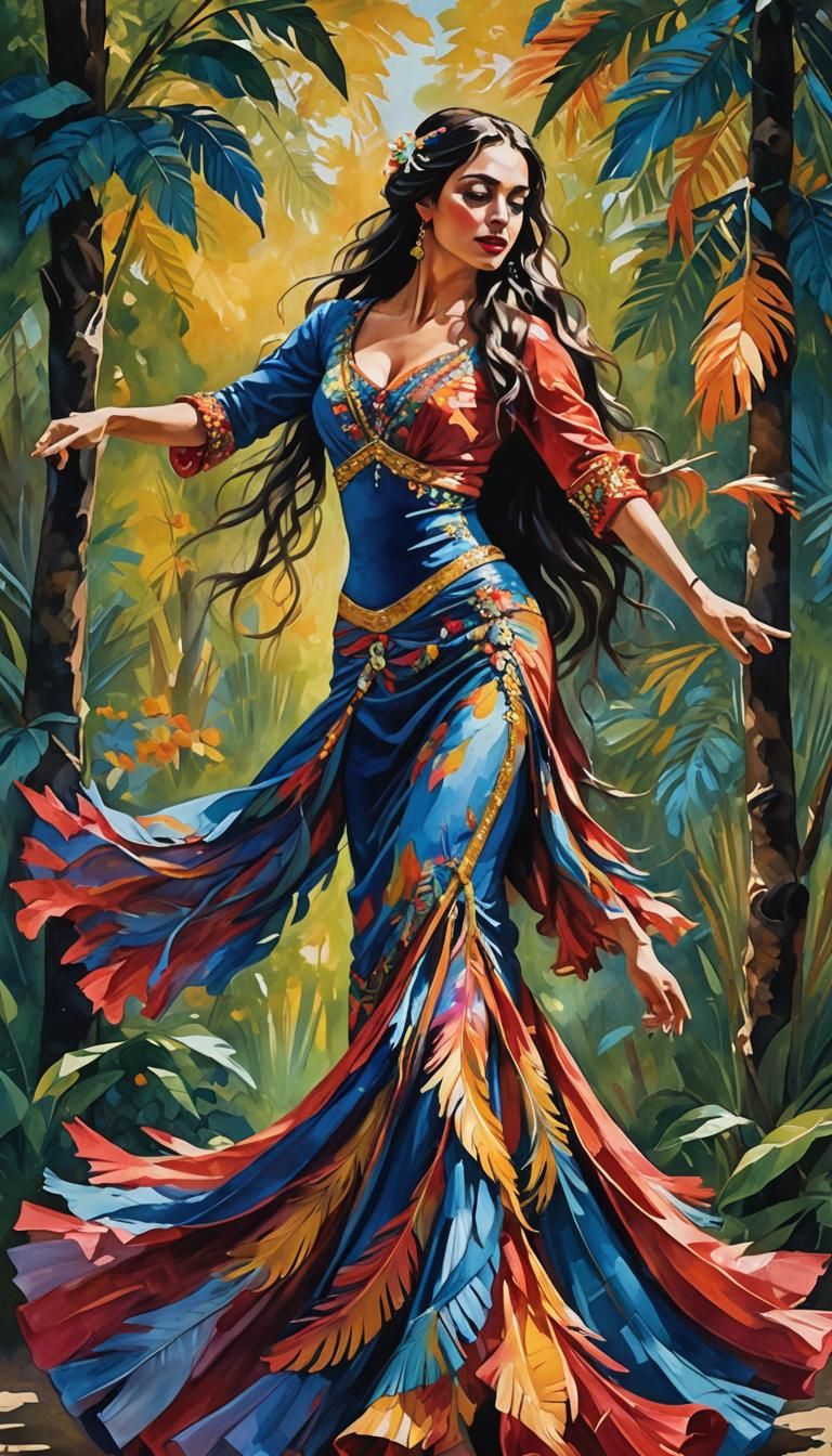 Dynamic Flamenco Dancer in Impressionist Gouache Style