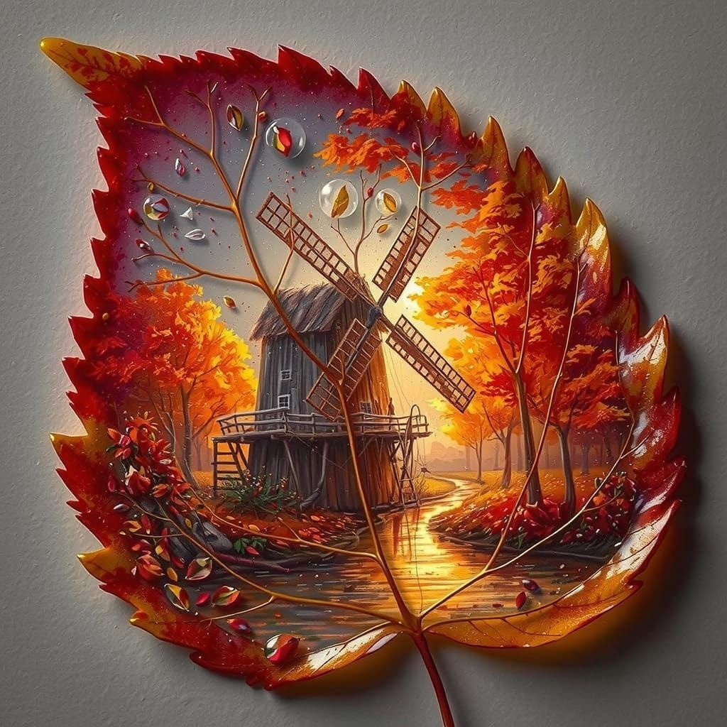 Autumn Leaf Landscape in Hyper-Detailed Brushstrokes