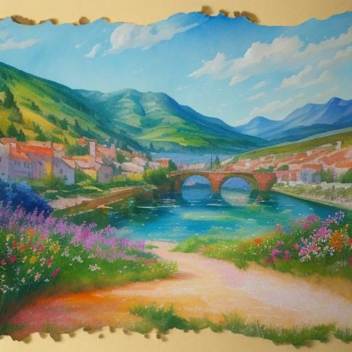Estival Scene as Gouache and Watercolor Painting