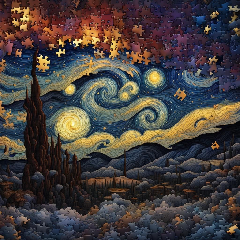 Puzzle Piece Starry Night in Deep Colors
