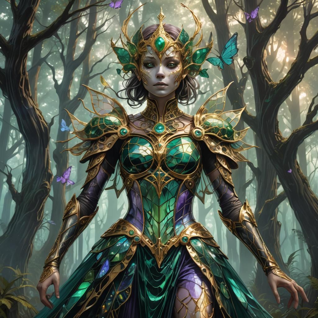 Bioluminescent Biomechanical Fairy in Cypress Forest