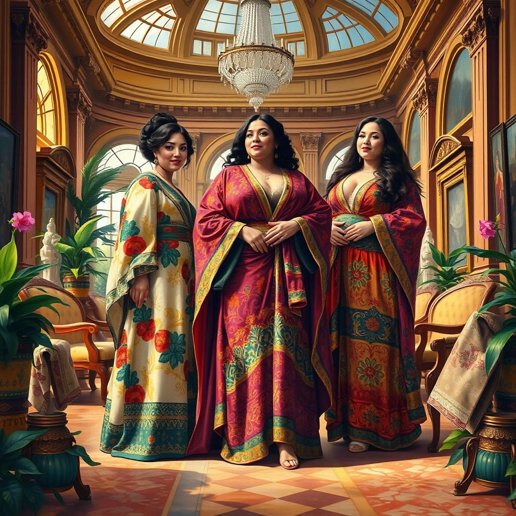 Plus-Size Women in Impressionist Gouache Style