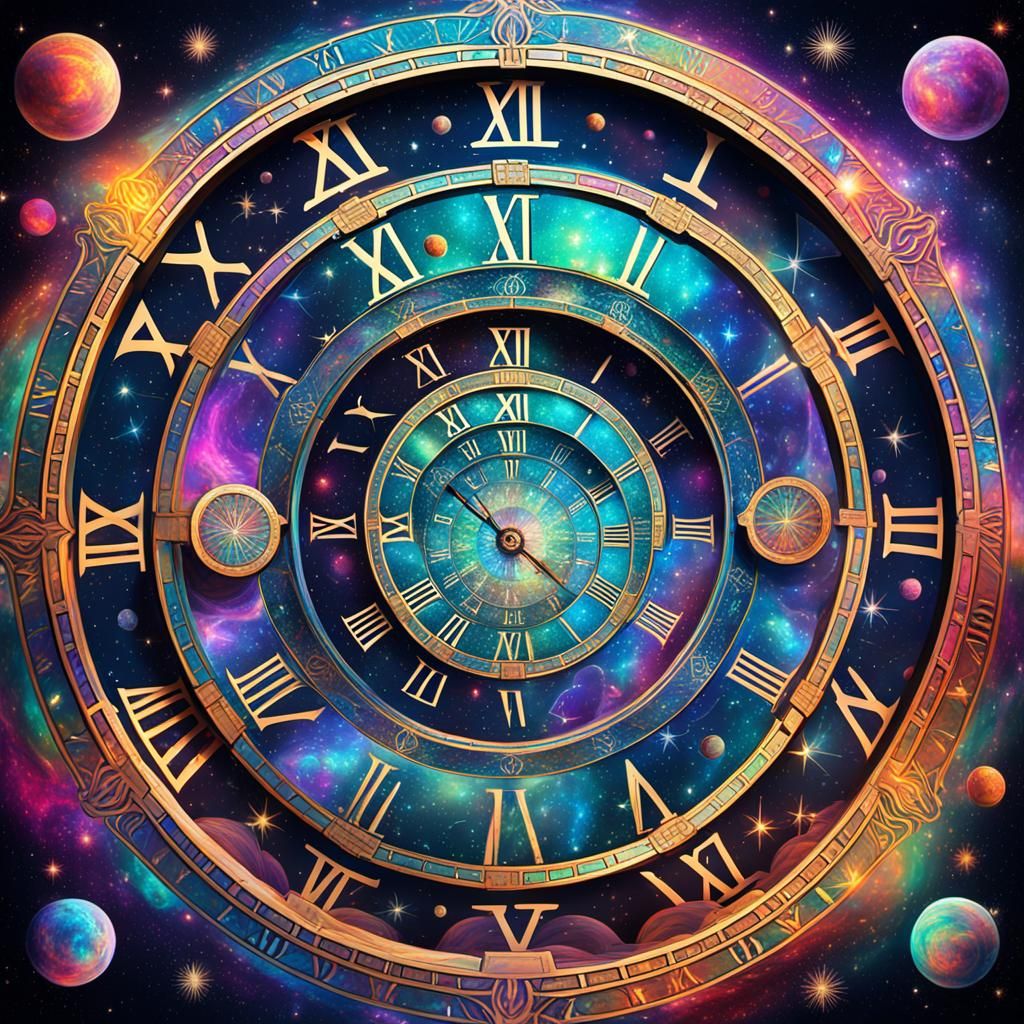 Psychedelic Hourglass with Roman Numerals: Astral Illustrati...