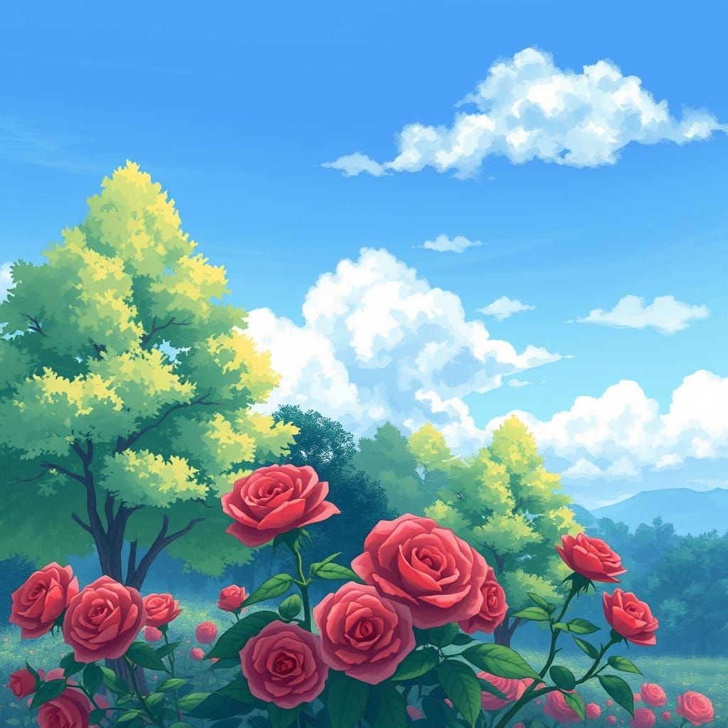 Serene Japanese Anime Landscape with Vibrant Greenery