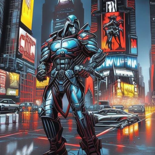 Megatron as Ninja in Times Square: Comic Book Art