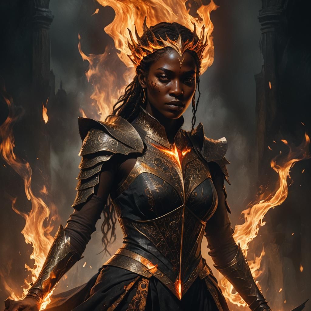 Female Sauron Engulfed in Flames: Dark Fantasy Art
