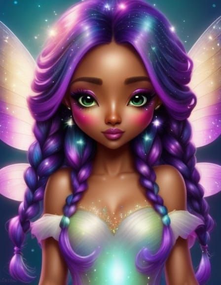 African American Christmas Fairy with Glitter Hair