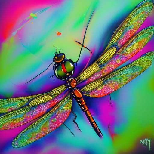 Dragonflies in Graffiti Splash Art Style