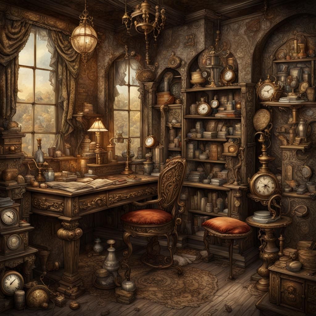 Antique Treasure Map in Steampunk Watercolor Style