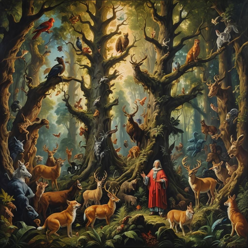 God in Lush Forest, Baroque Oil Painting