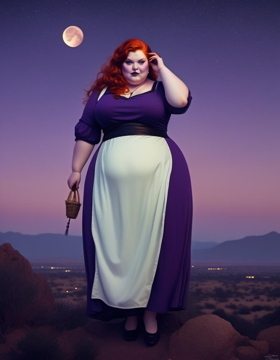 Pleasantly Plump Witch Under Starry Sky