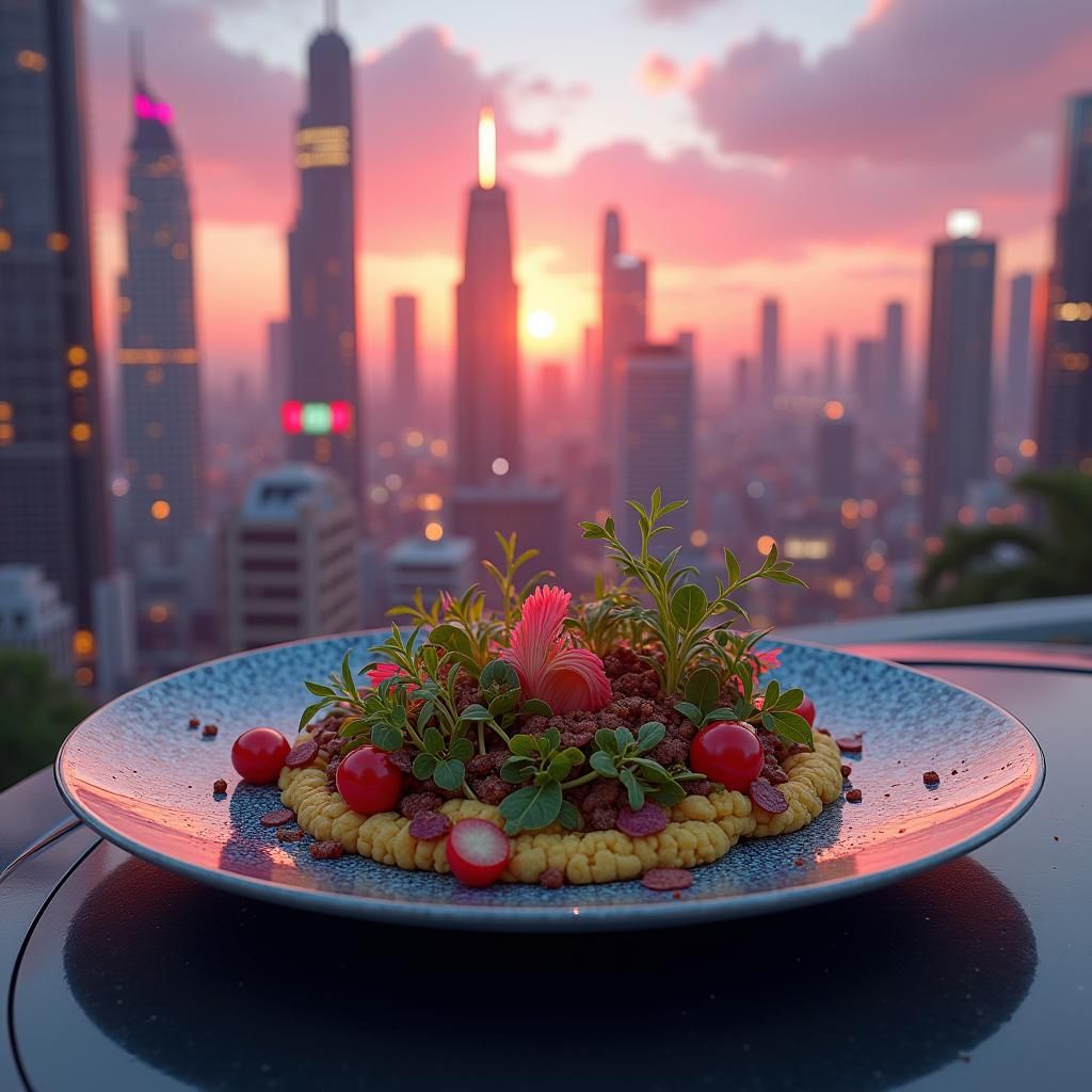 Futuristic Vegan Food Still Life, 3D Anime Style