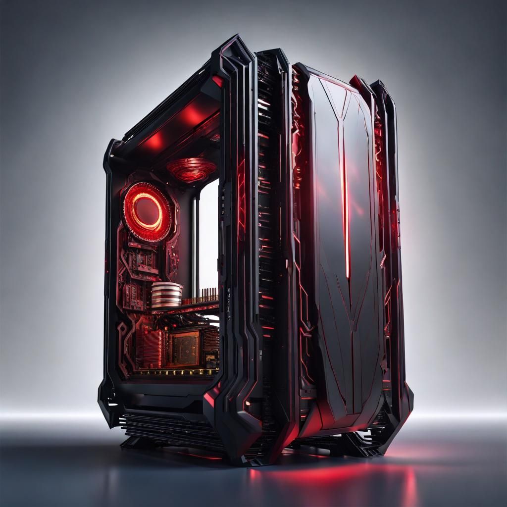 Futuristic Ultron-Inspired PC Case with Red Fan