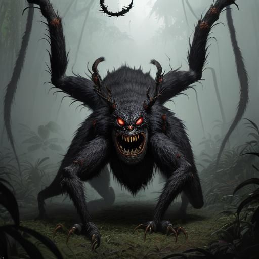 Grotesque Spider Creature in Jungle Setting