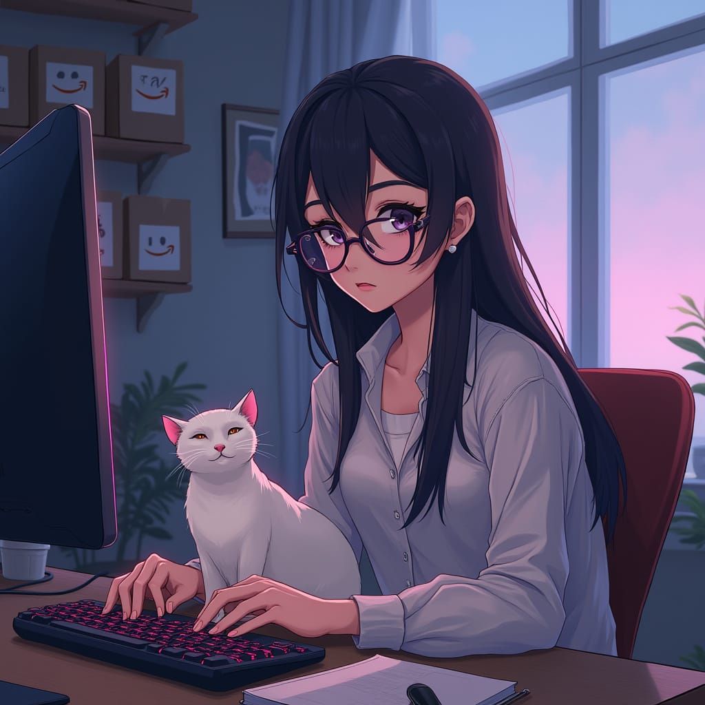 Discord Moderator in a Cozy Anime-Inspired Workspace