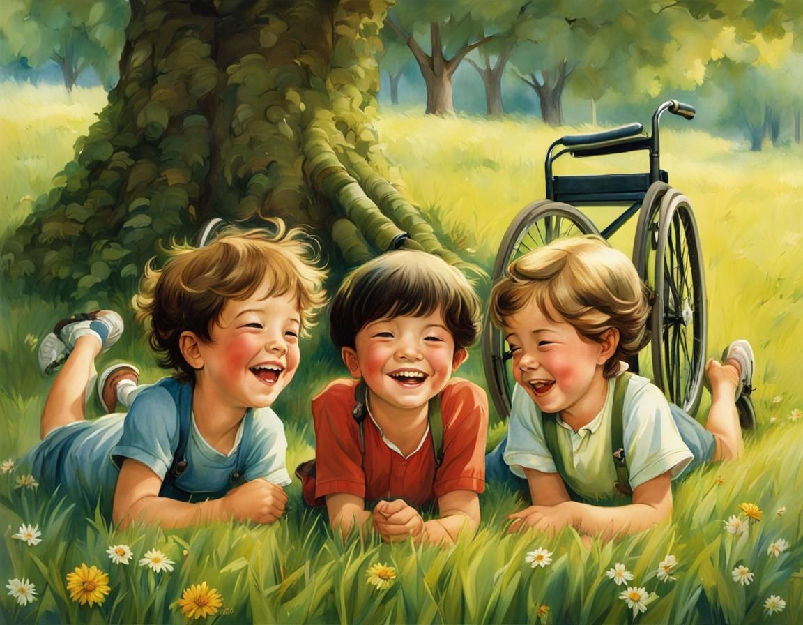 Joyful Children's Outing in Grassy Meadow