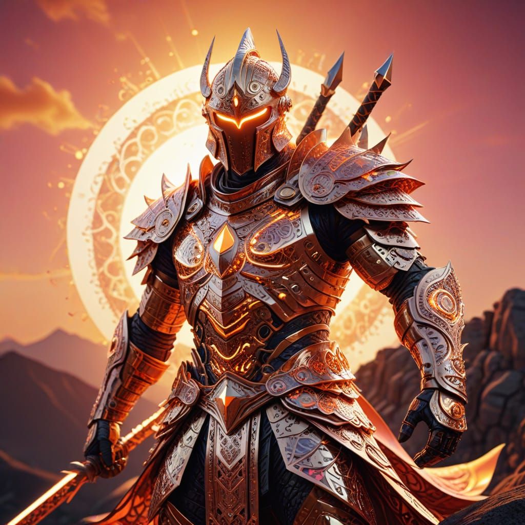 Warrior on Hill at Sunset in Zentangle Style