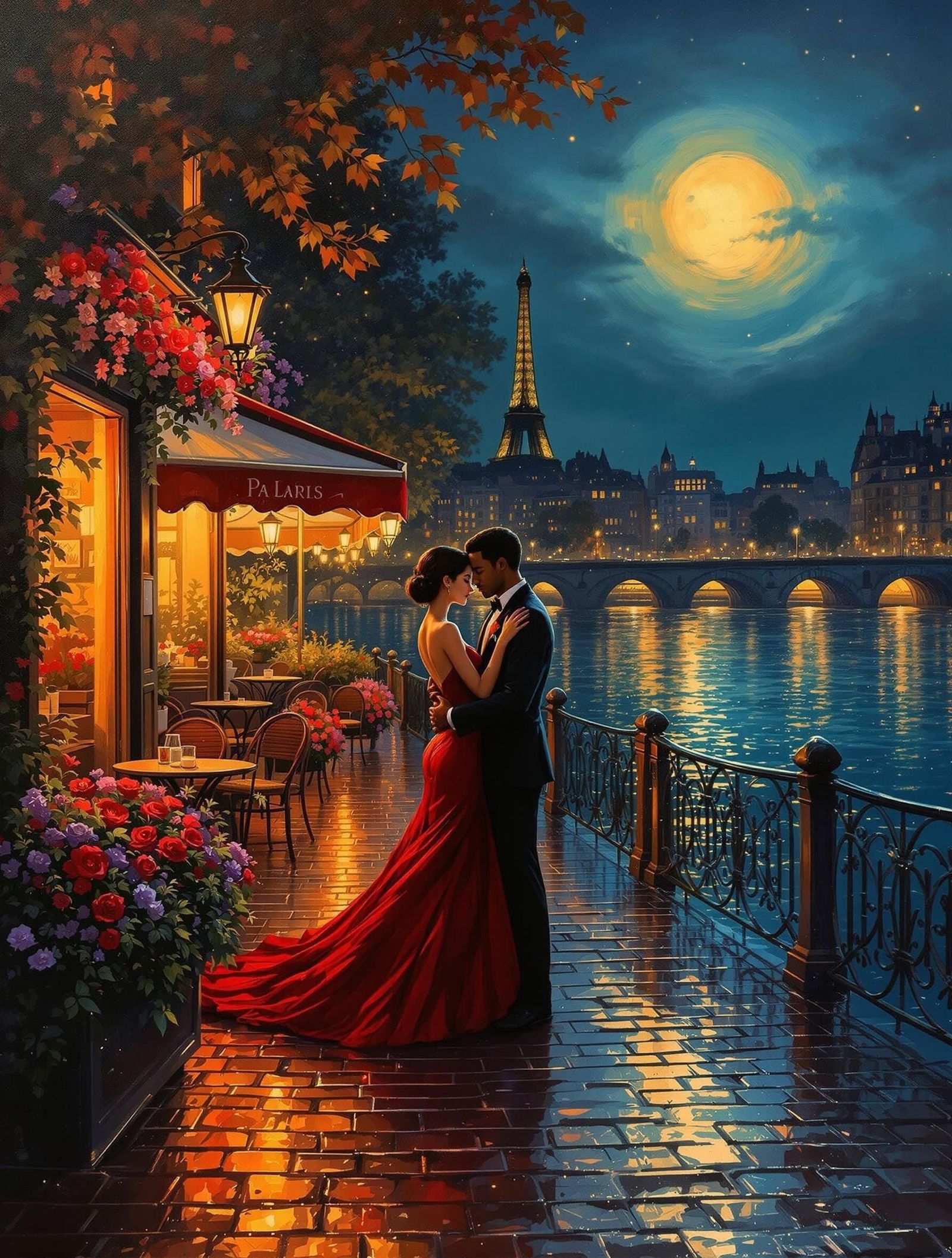 Parisian Night of Romance in Thick Impasto