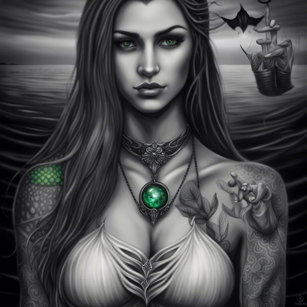 Mermaid in Black and White: A Gothic Digital Painting