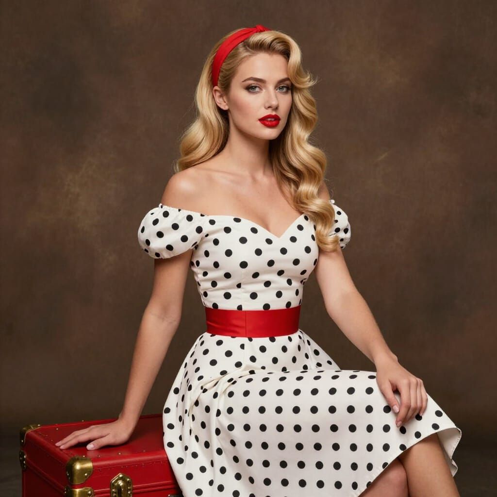 1950s Pin-Up Inspired Woman on Vintage Trunk