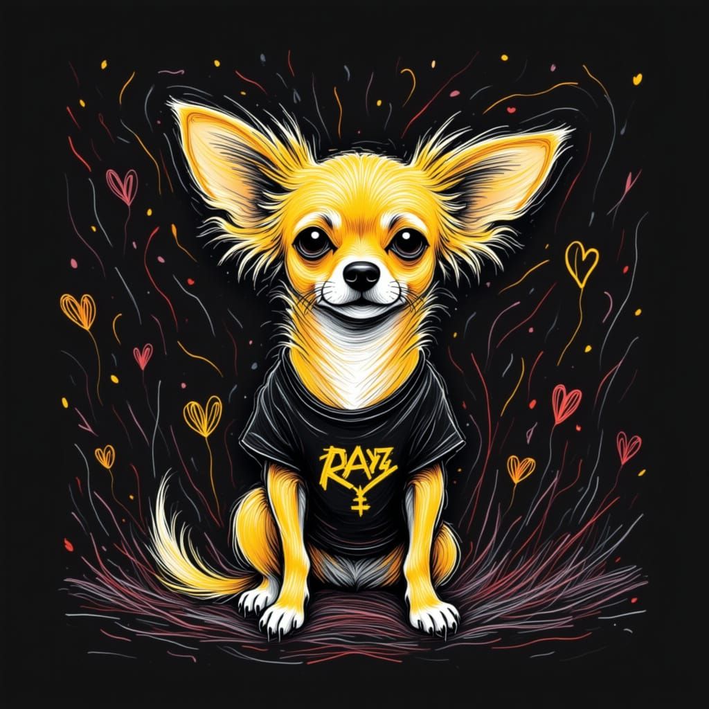 Animated Chihuahua in Band Shirt at Heavy Metal Concert
