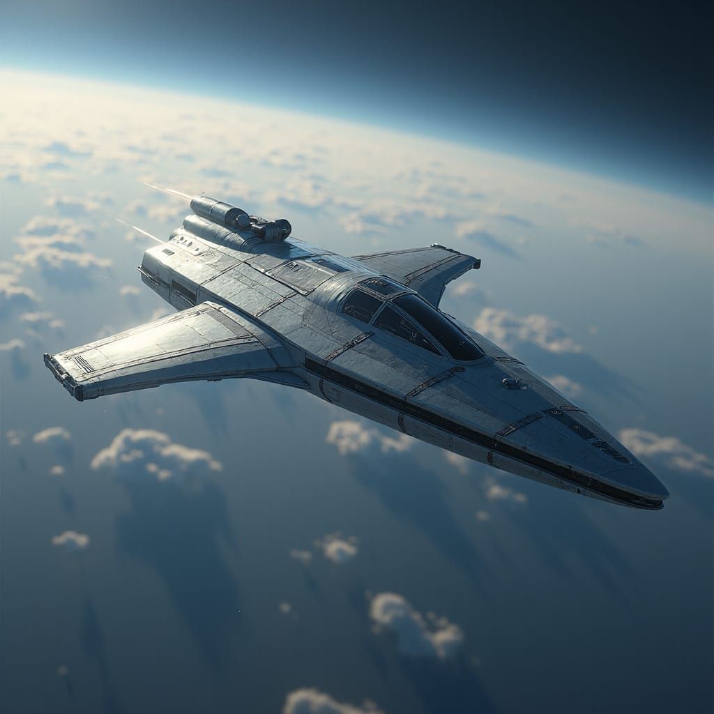 Sleek Alien Spaceship Hovers Above Earth