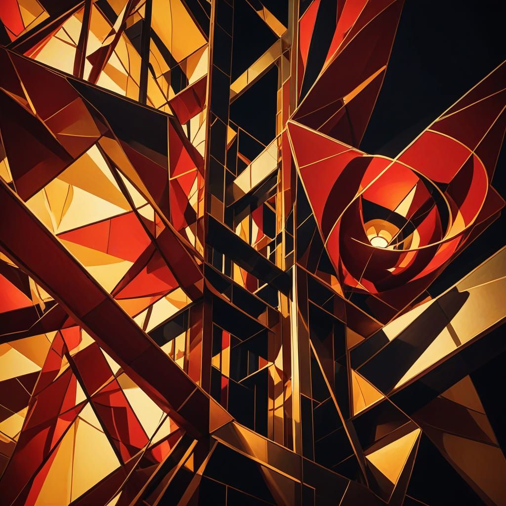 Vibrant Cubist Masterpiece with Geometric Forms and Luxuriou...