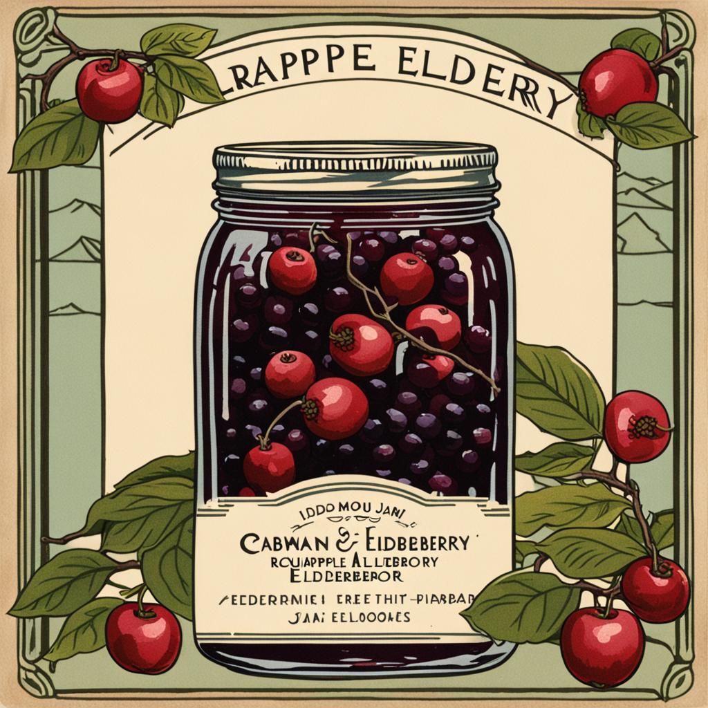 Crabapple Elderberry Jam Label with Mountain Design