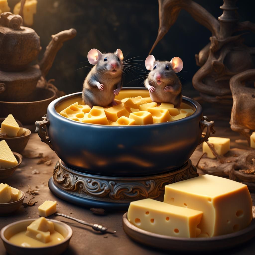 Field Mice Fondue Party: Detailed Fantasy Art