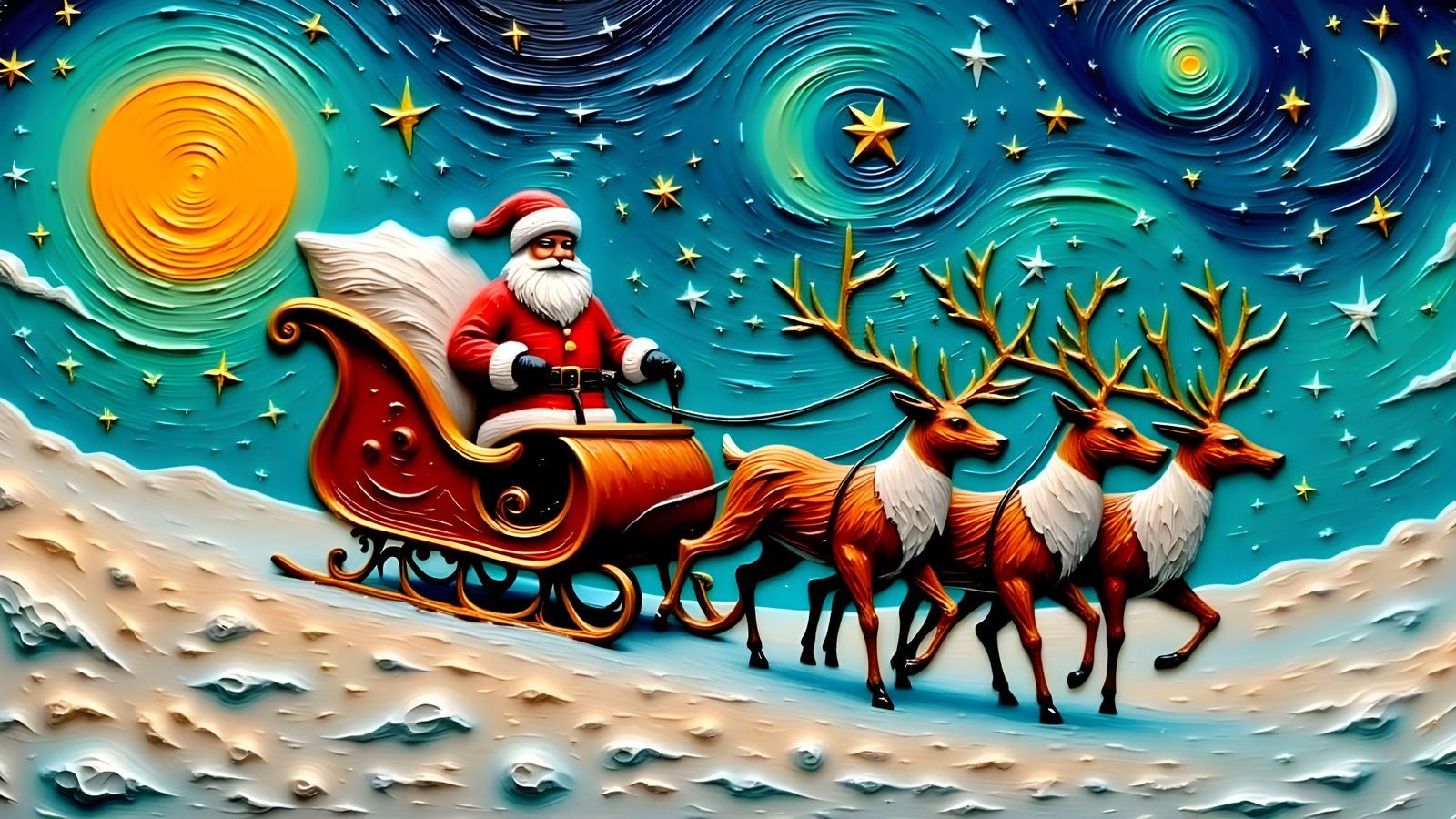 Santa's Magical Flight: An Impasto Christmas Scene