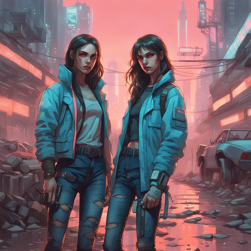 Cyberpunk Girls in Dystopian Wasteland: Neon Fashion