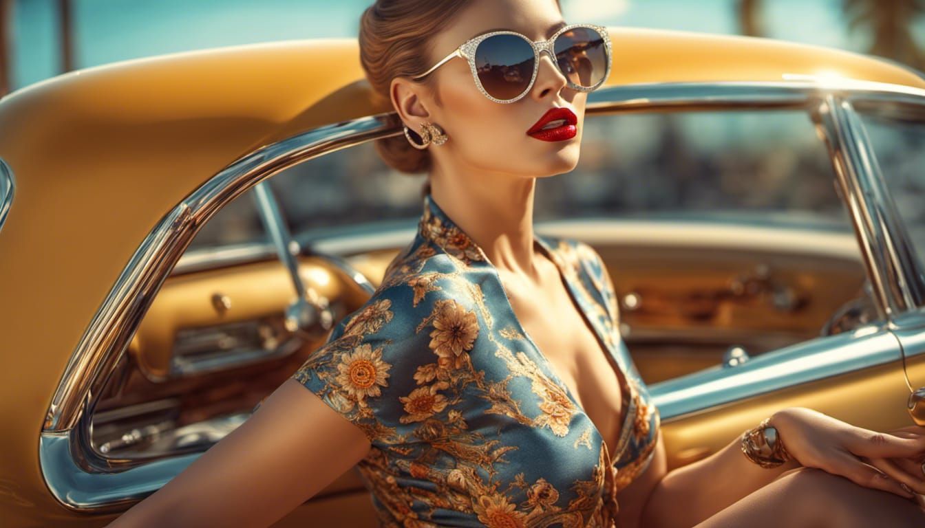 Glamorous Pin-Up Diva with Silk and Sunglasses