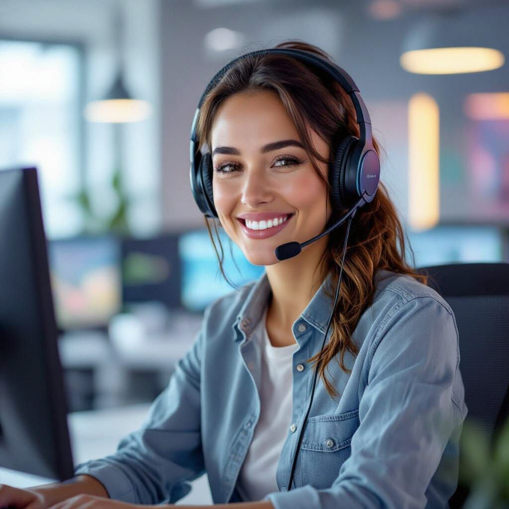 Smiling Customer Support Agent in Modern Digital Art Style