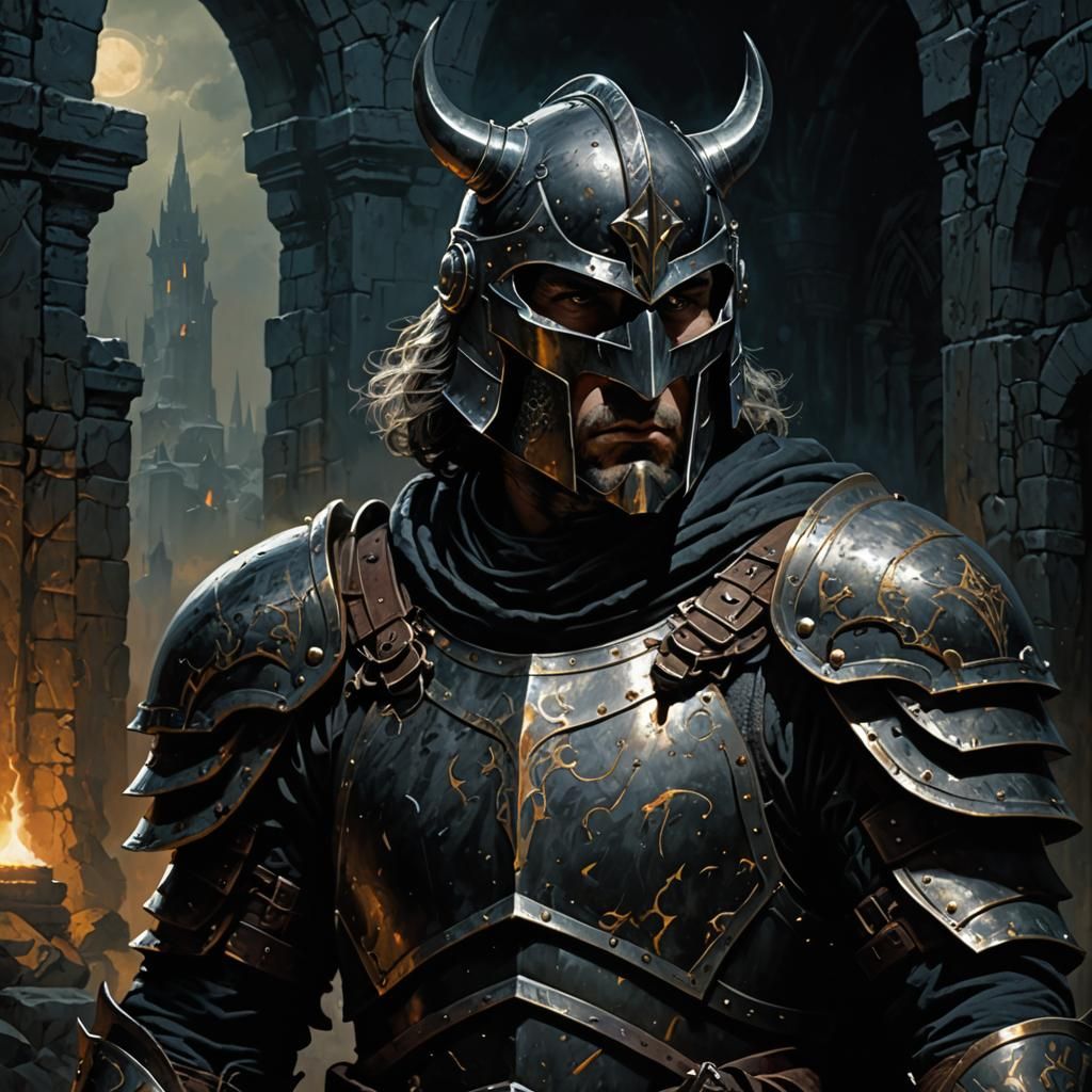 Dark Fantasy Knight in Flickering Torchlight