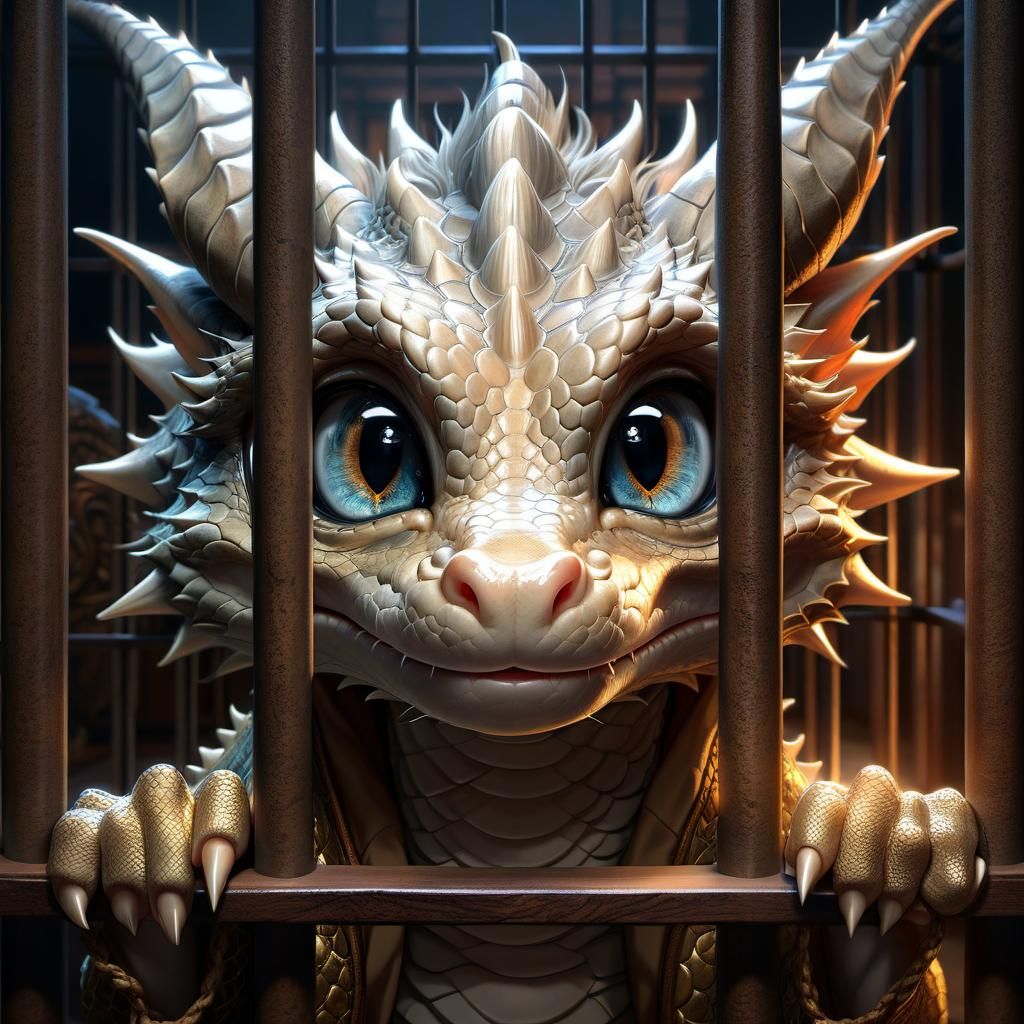Anime Dragon Behind Bars With Large Eyes