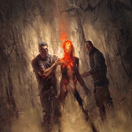 Figure Screaming in Pain: Sinister Oil Painting