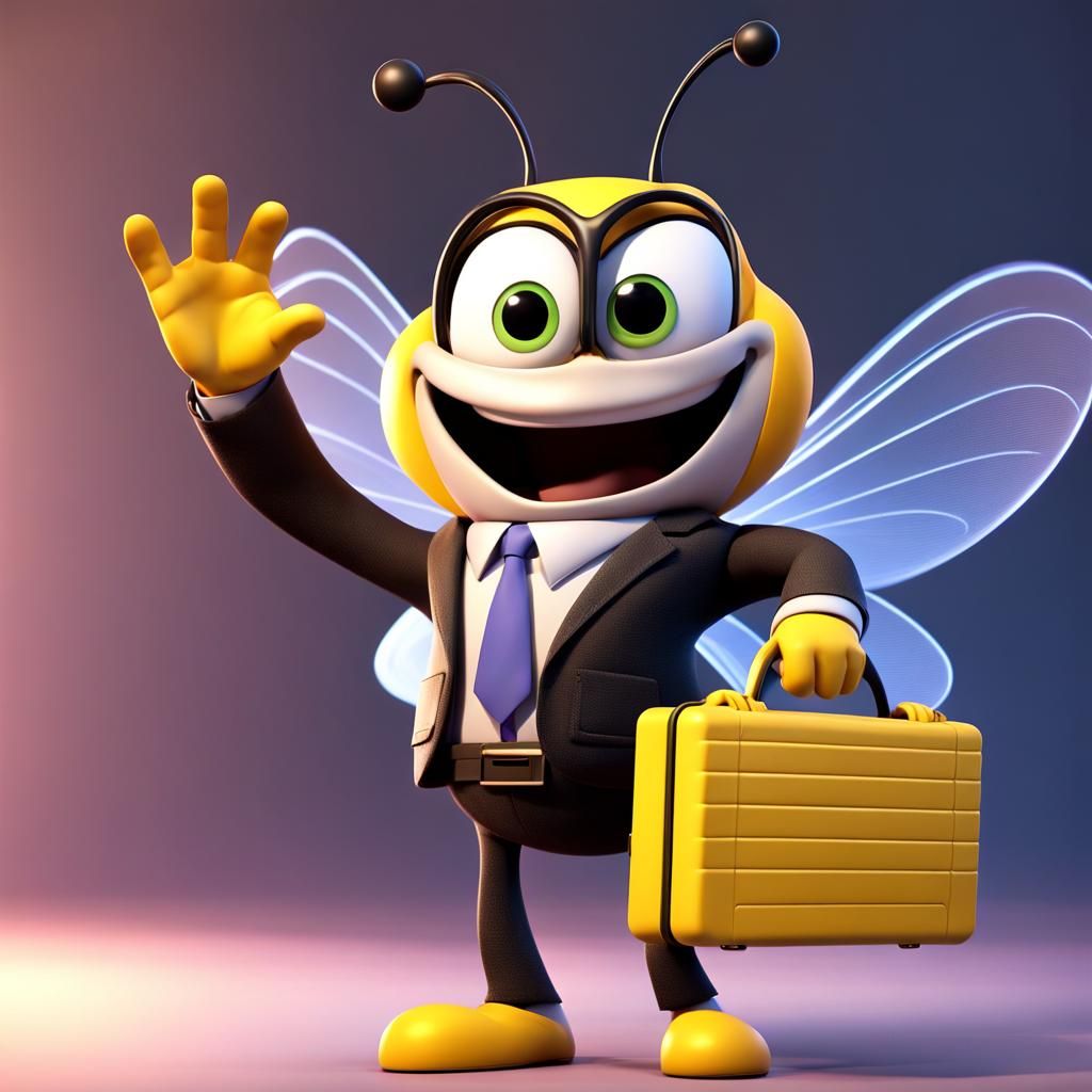 Business Bee Hails Cab: Pixar-Style 3D Render