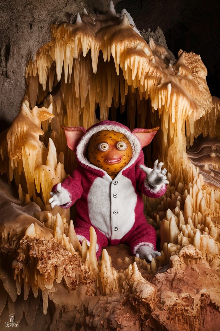 Potato in Gremlins Onesie with Cave Formations
