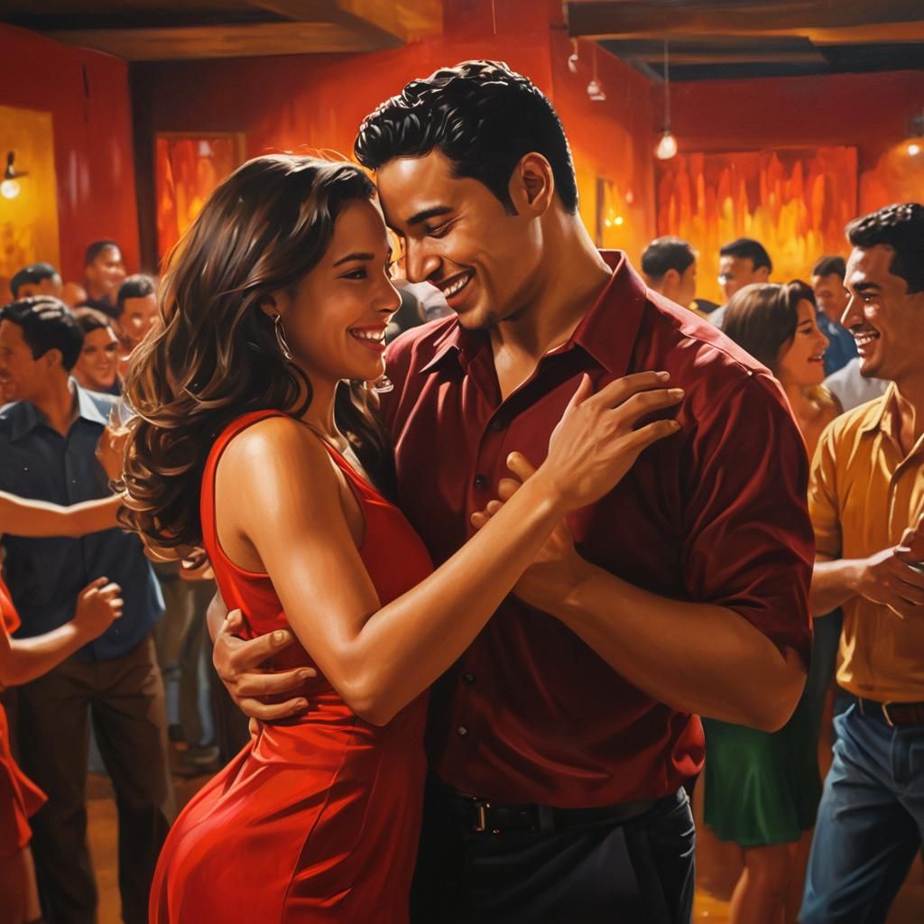 Latin American Salsa Dancers in Oil Painting Style