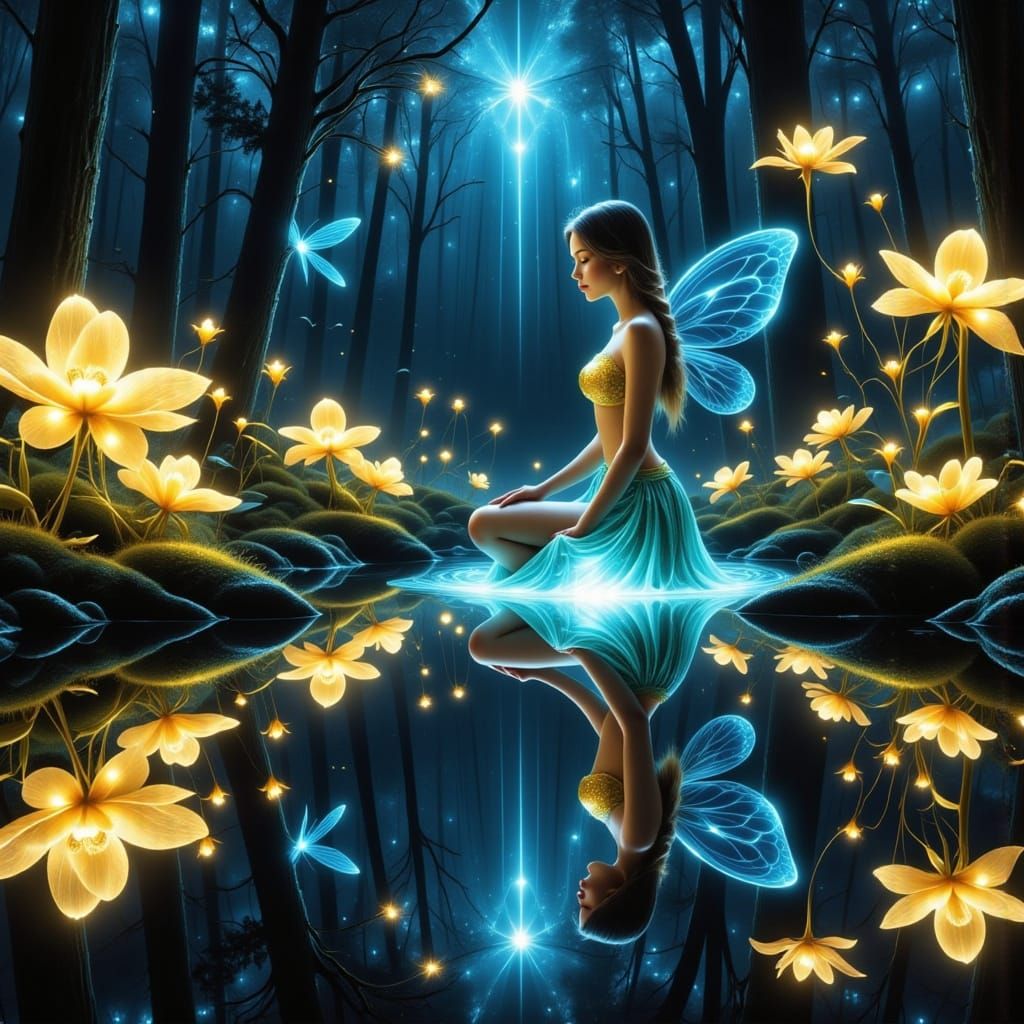 Ethereal Mermaid in Bioluminescent Forest Digital Painting