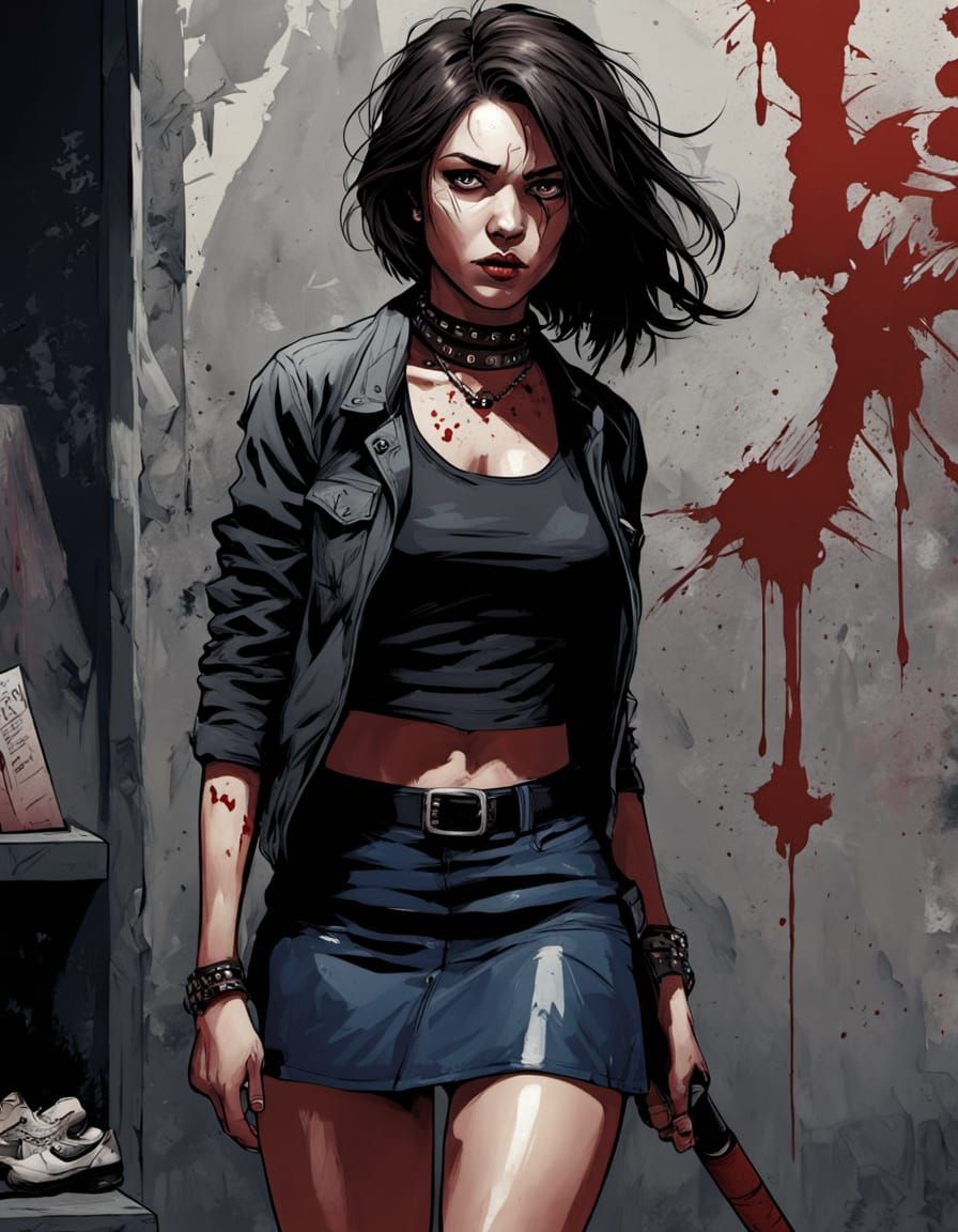 Dark and Intense Female Fighter in Urban Chaos