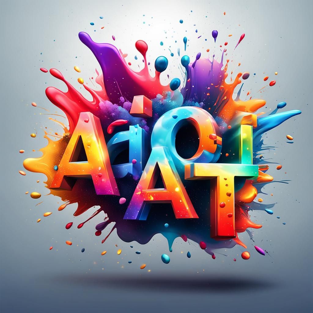 Colorful 3D "AI Art" Text Logo with Splash Effect