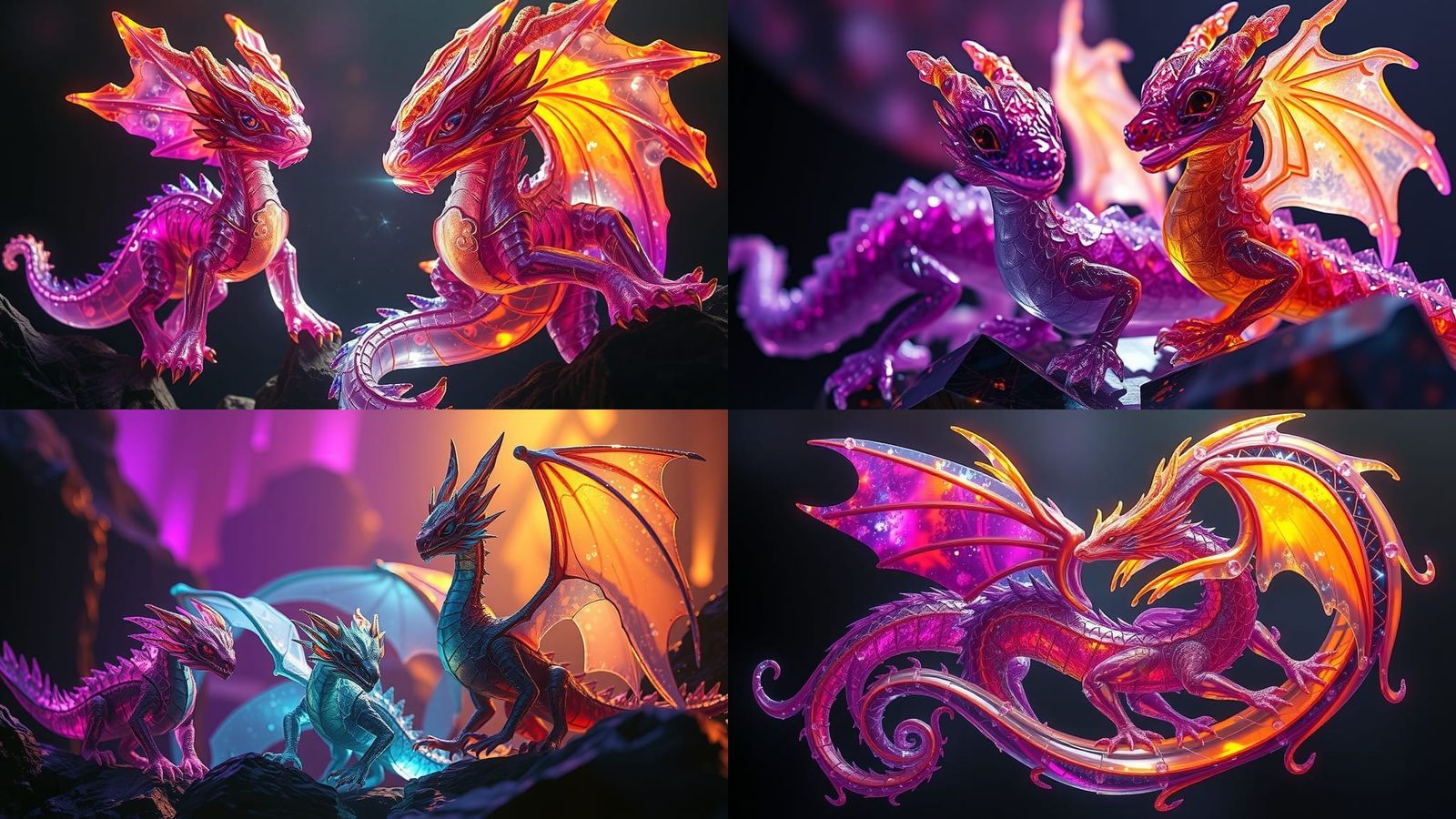 Prismatic Crystalline Baby Dragons in Dark Fantasy Art
