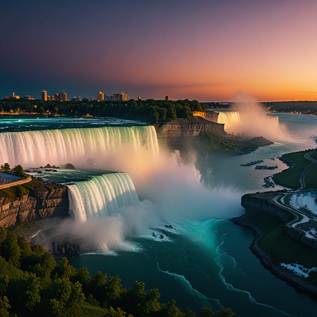 Vibrant Nighttime Falls in Cinematic Panorama