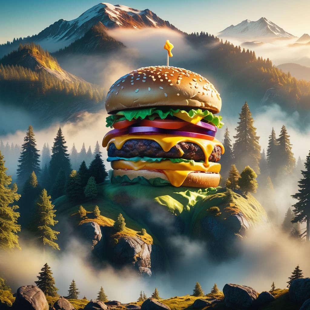 Surreal Burger Landscape Photography in 8k