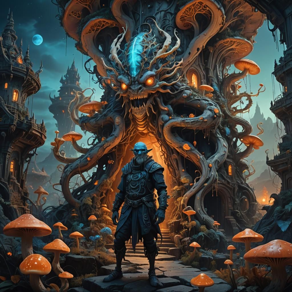 Grotesque Creature in Mystical Realm: Digital Matte Painting