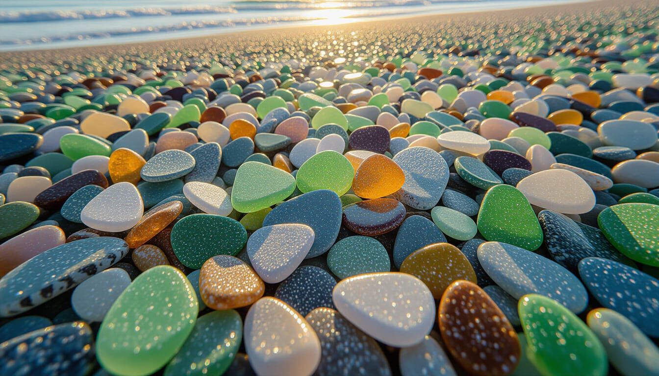 Colorful Beach Glass Close-Up: Impressionistic Seafoam Dream