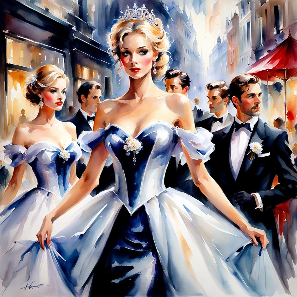 Elegant Princess in Watercolor Flower Shop