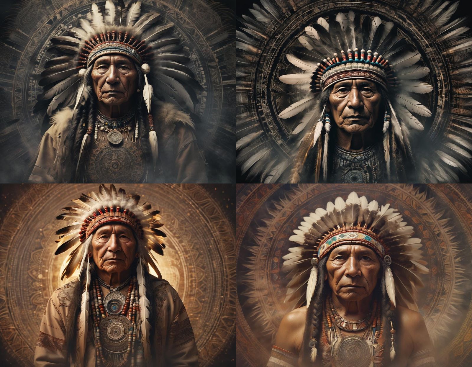 Native American Chief Double Exposure Mandala