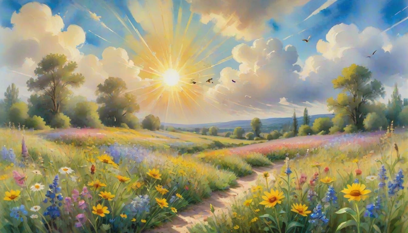 Ethereal Gouache Masterpiece of Spring Meadow